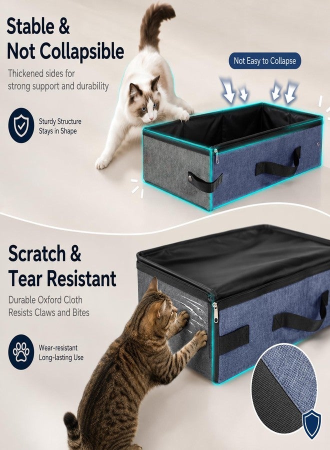 HiCaptain Portable Travel Litter Box for Cats, Leak Proof Collapsible Cat Litter Box with Lid, Easy to Carry Pet Cat Supplies for Car Travel Hotel Camping Includes Scoop Collapsible Bowl (Blue, Grey) - Image 5