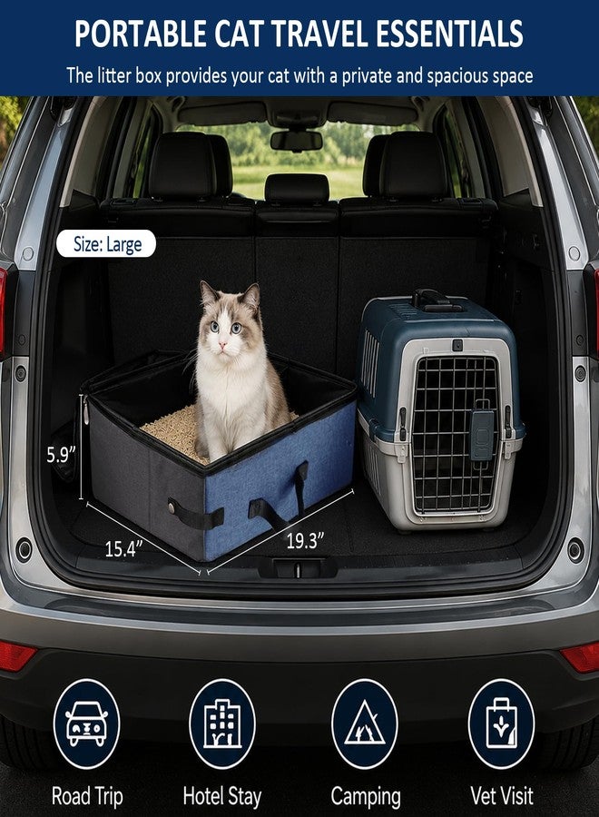 HiCaptain Portable Travel Litter Box for Cats, Leak Proof Collapsible Cat Litter Box with Lid, Easy to Carry Pet Cat Supplies for Car Travel Hotel Camping Includes Scoop Collapsible Bowl (Blue, Grey) - Image 3