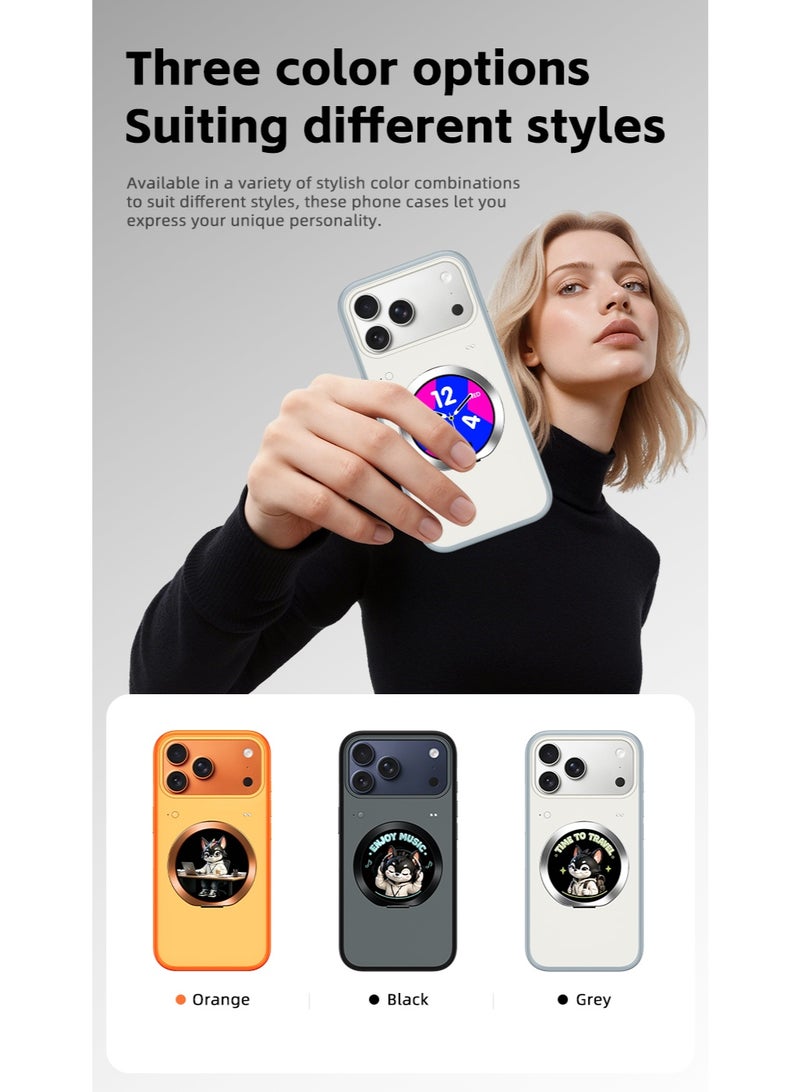 عبوة من 3 أغطية هاتف ذكية مغناطيسية متوافقة مع iPhone 17 Pro Max بالألوان الرمادي والأسود والبرتقالي مزودة بشاشة لمس ذكية 1.52 بوصة ودعم MagSafe واتصال Bluetooth ومعاينة الكاميرا وبطارية 550mAh وهيكل TPU+PC - Image 2