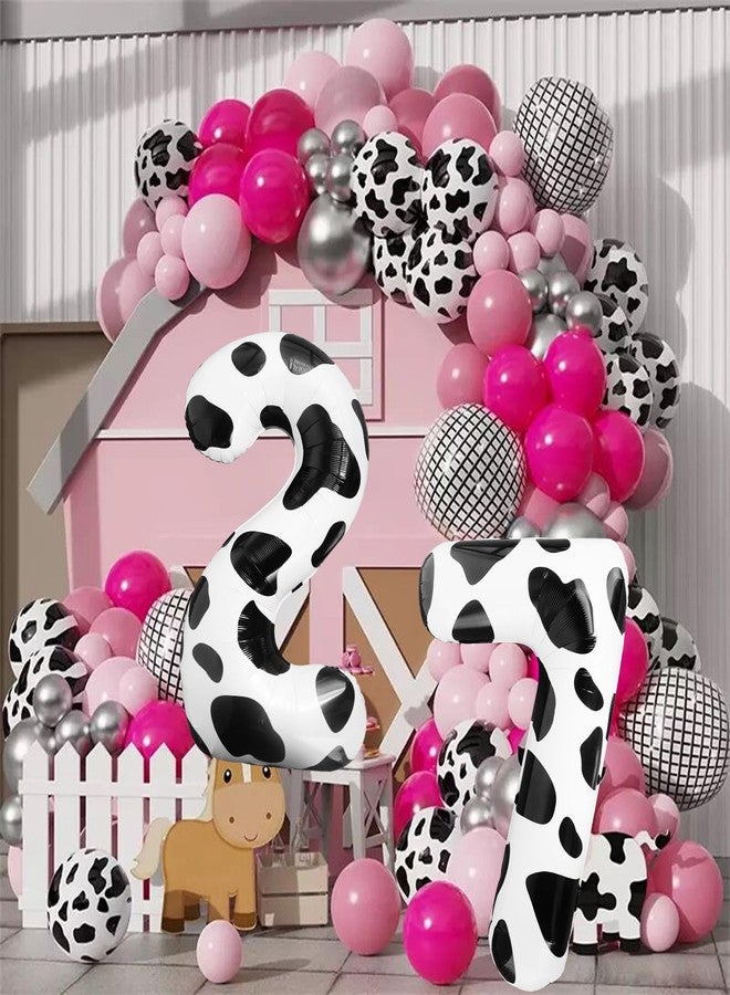 LEBERY Cow Print Balloons 40 Inch Cow Print Number 2 Balloon Big Number 2 Balloon Moo Moo Im Two Birthday Decorations Cowgirl Theme Number Balloon for 2nd Birthday Farm Barn Animal Party Decor - Image 3