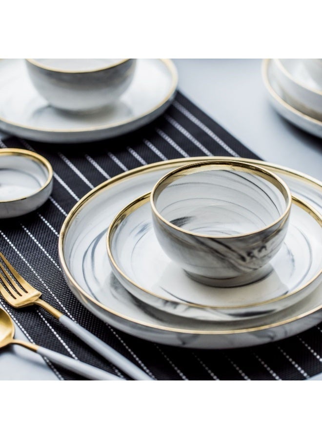  حياة القمر1 الرخام نمط أدوات العشاء مجموعة مع حافة الذهب - 10 قطعة أطباق السيراميك أطباق أكواب ، أواني المائدة الأنيقة الحديثة للاستخدام اليومي والحزب - Image 3