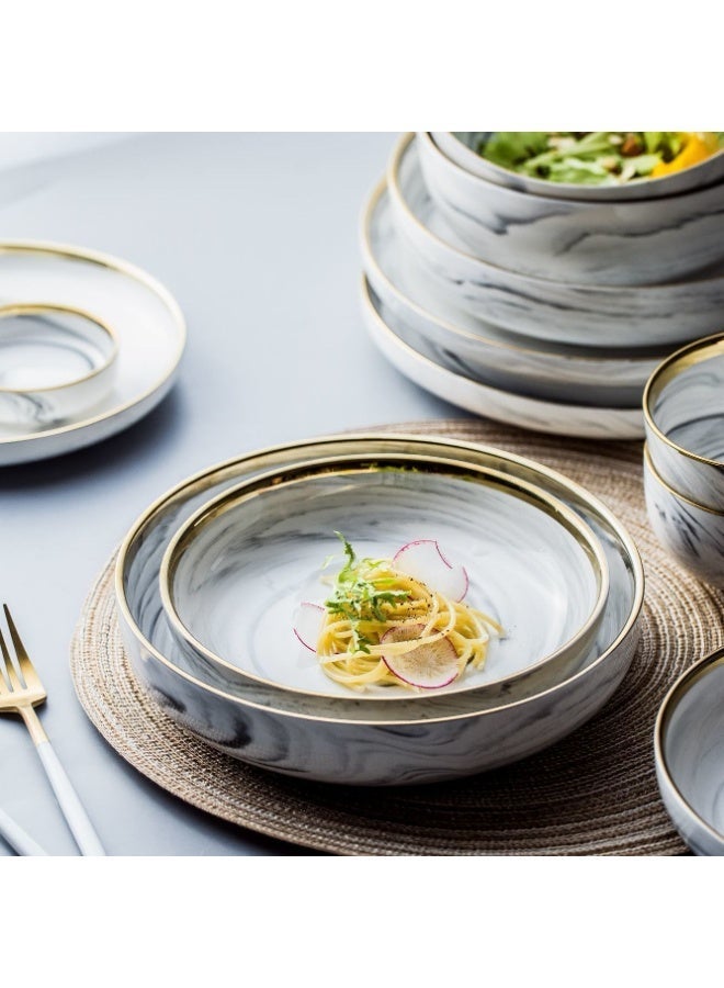  حياة القمر1 الرخام نمط أدوات العشاء مجموعة مع حافة الذهب - 10 قطعة أطباق السيراميك أطباق أكواب ، أواني المائدة الأنيقة الحديثة للاستخدام اليومي والحزب - Image 5