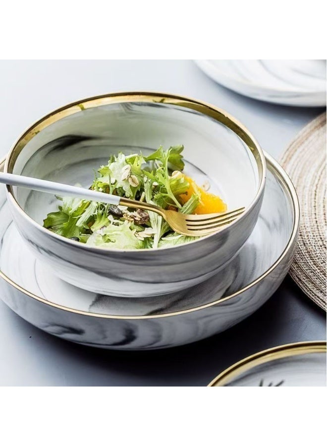  حياة القمر1 الرخام نمط أدوات العشاء مجموعة مع حافة الذهب - 10 قطعة أطباق السيراميك أطباق أكواب ، أواني المائدة الأنيقة الحديثة للاستخدام اليومي والحزب - Image 4