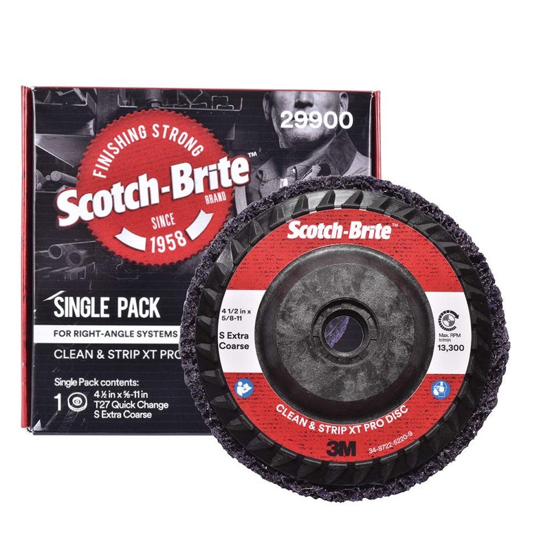 Cubitron 3M Scotch-Brite Clean and Strip XT Pro Disc, XO-DC, SiC Extra Coarse, T27, 4-1/2 in x 5/8"-11, Silicon Carbide Cuts Aggressively and Leaves a Fine Finish, Resists Loading, Purple - Image 1