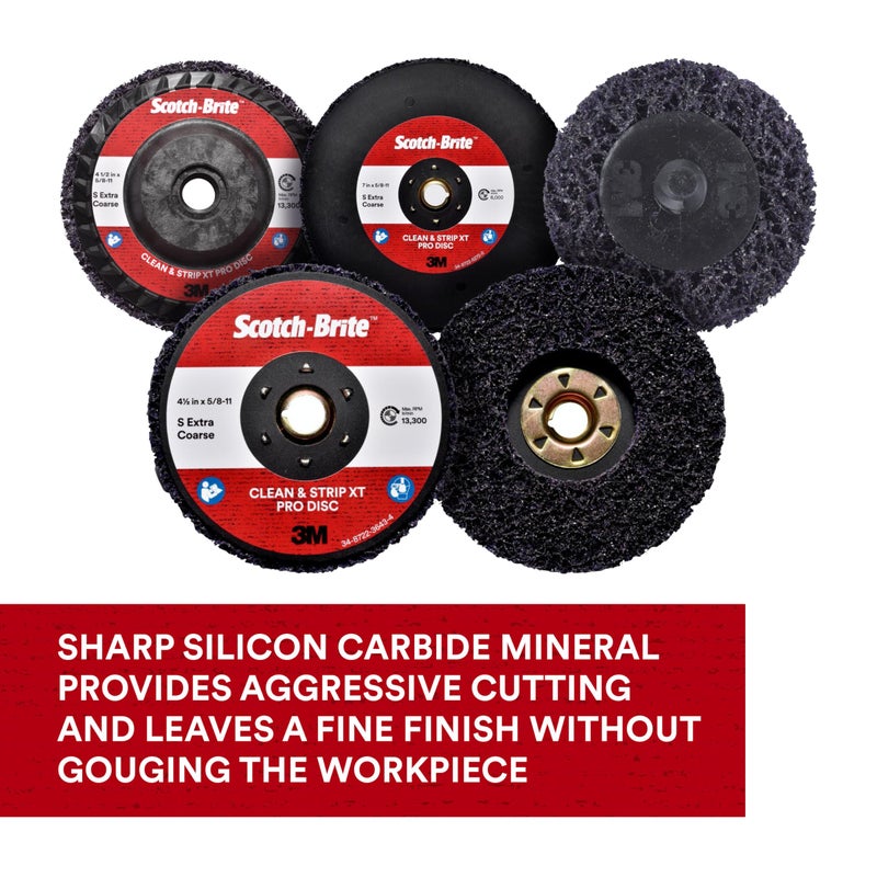 Cubitron 3M Scotch-Brite Clean and Strip XT Pro Disc, XO-DC, SiC Extra Coarse, T27, 4-1/2 in x 5/8"-11, Silicon Carbide Cuts Aggressively and Leaves a Fine Finish, Resists Loading, Purple - Image 3