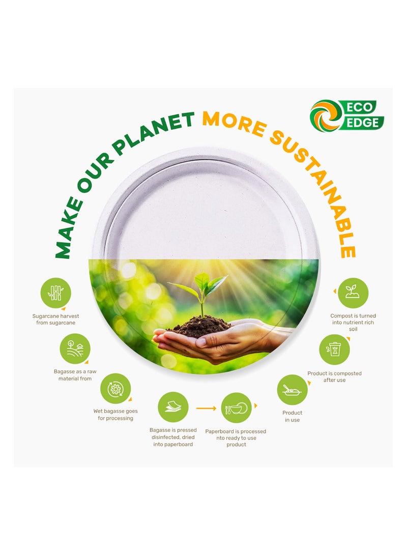 EcoEdge EcoEdge 7 Inch Round White Disposable Sugarcane Pulp Plates (Pack of 25) | Modern, Sustainable, Biodegradable, Eco-Friendly | Toxin-Free, Durable, Smooth-Texture, Heat Resistant | 100% Organic  - Image 2