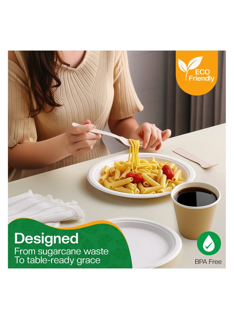 EcoEdge EcoEdge 7 Inch Round White Disposable Sugarcane Pulp Plates (Pack of 25) | Modern, Sustainable, Biodegradable, Eco-Friendly | Toxin-Free, Durable, Smooth-Texture, Heat Resistant | 100% Organic  - Image 3