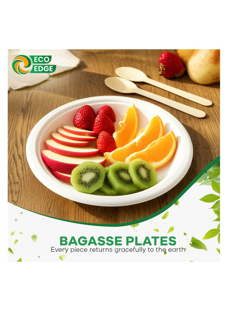 EcoEdge EcoEdge 7 Inch Round White Disposable Sugarcane Pulp Plates (Pack of 25) | Modern, Sustainable, Biodegradable, Eco-Friendly | Toxin-Free, Durable, Smooth-Texture, Heat Resistant | 100% Organic  - Image 5