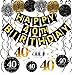 Famoby Black Gold Glittery Happy 40th Birthday BannerPomsSparkling 40 Hanging Swirls Kit for 40th Birthday Party 40th Anniversary Decorations - Image 3