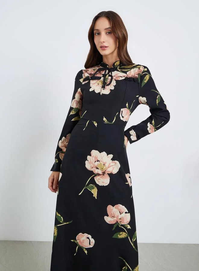 Take Two Women Floral Printed Tie-up Neck Maxi Dress