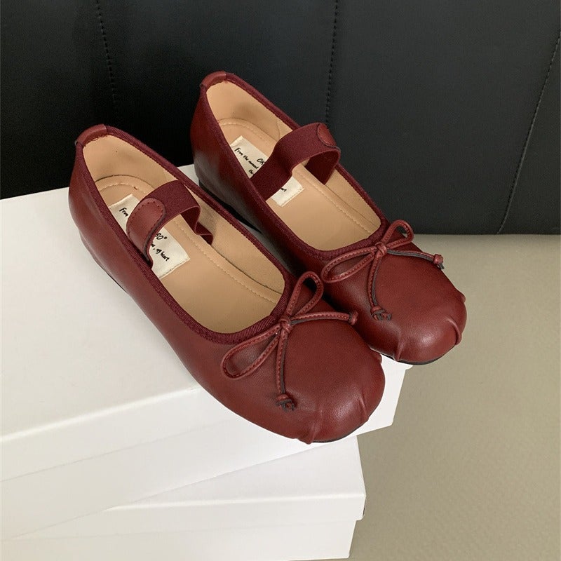 2025 Spring And Fairy Shallow Bow Pleated Satin Mary Jane Shoes - Image 3