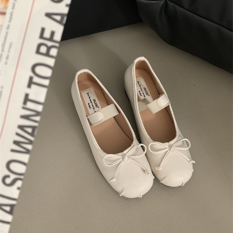 2025 Spring And Fairy Shallow Bow Pleated Satin Mary Jane Shoes - Image 4