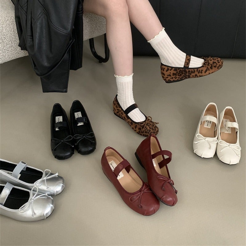 2025 Spring And Fairy Shallow Bow Pleated Satin Mary Jane Shoes - Image 2
