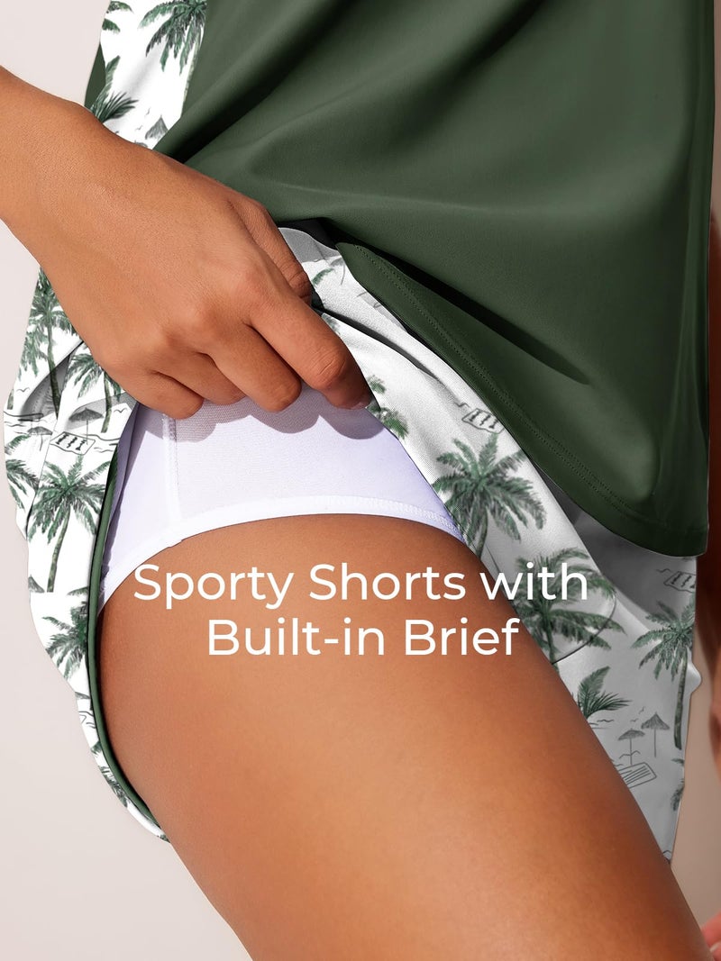 Summer Mae Blouson Tankini Swimsuits for Women 2026 Tummy Control Two Piece Bathing Suits with Sporty Pockets Swim Shorts Green Shadowa Size 6 - Image 5