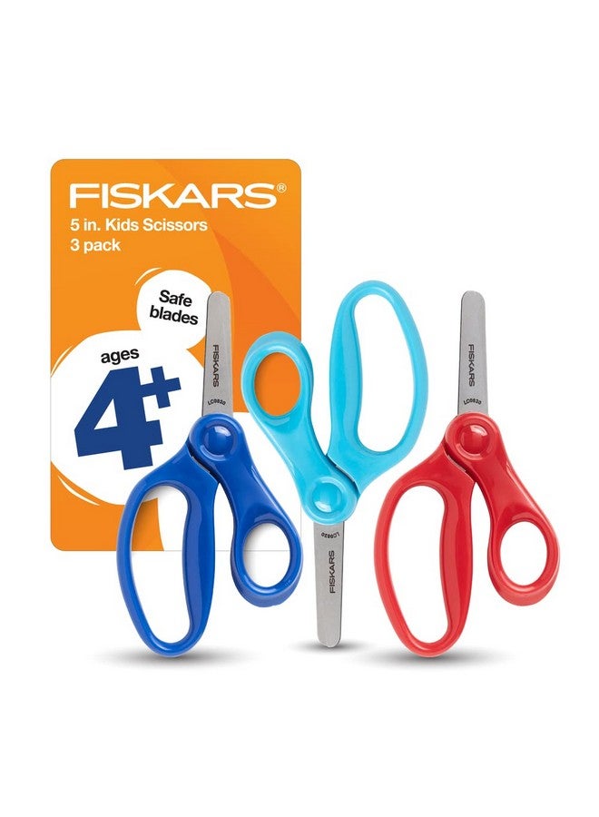 Fiskars 5" Blunt-Tip Scissors for Kids Ages 4-7 (3-Pack) - Scissors for School or Crafting - Back to School Supplies - Red, Blue, Turquoise - Image 1