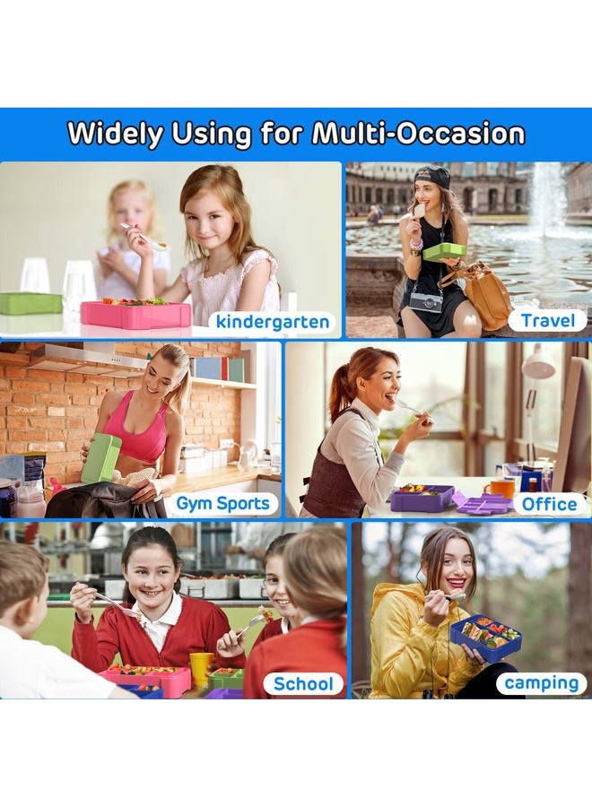 Jelife Bento Lunch Box for Kids - 1450ml Leakproof Kids Bento Box 6 Compartments Toddler Lunch boxes with Silverware for Back to School, Reusable LunchBox Snack Container for Daycare - Image 4