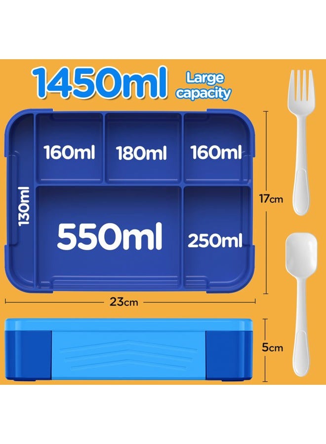 Jelife Bento Lunch Box for Kids - 1450ml Leakproof Kids Bento Box 6 Compartments Toddler Lunch boxes with Silverware for Back to School, Reusable LunchBox Snack Container for Daycare - Image 5