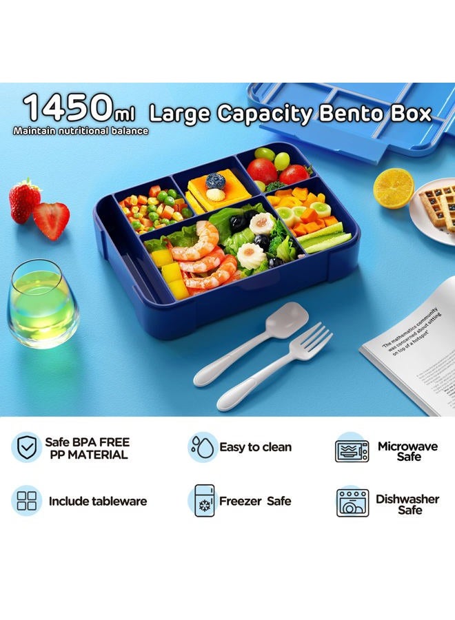 Jelife Bento Lunch Box for Kids - 1450ml Leakproof Kids Bento Box 6 Compartments Toddler Lunch boxes with Silverware for Back to School, Reusable LunchBox Snack Container for Daycare - Image 2