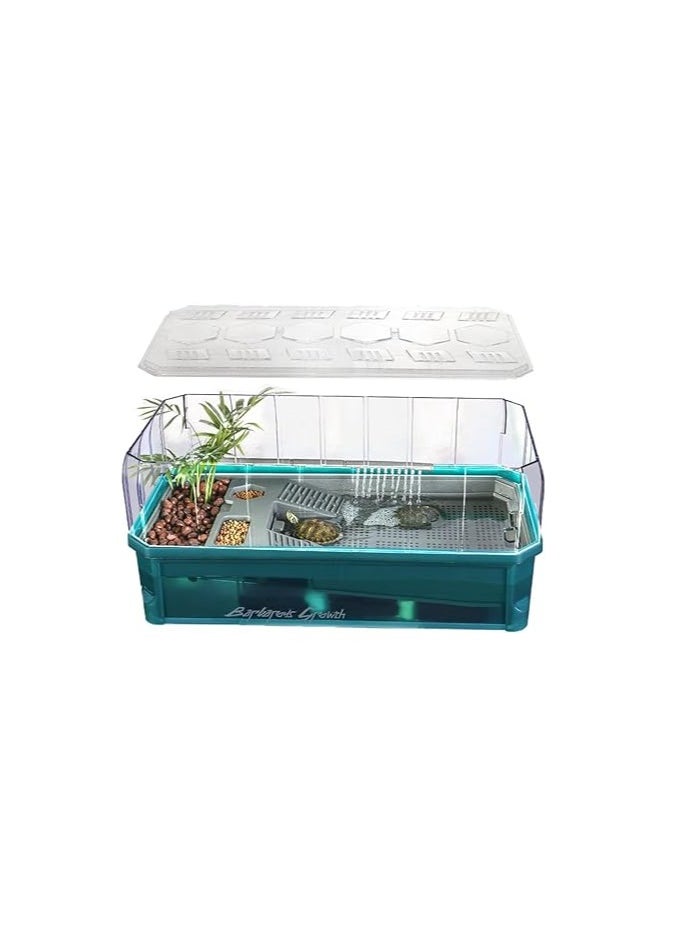 vsell24 - Aquarium Turtle Tank kit Includes Accessories with Water Filter High Anti-Escape Fence and Large Space Turtle Habitat Starter Terrarium For Baby Turtles-34.5X18X18Cm - Image 1
