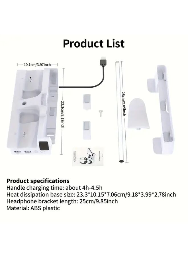 PS5 Slim Pro Cooling Stand RGB Fan With Headphone Hook White - Image 2