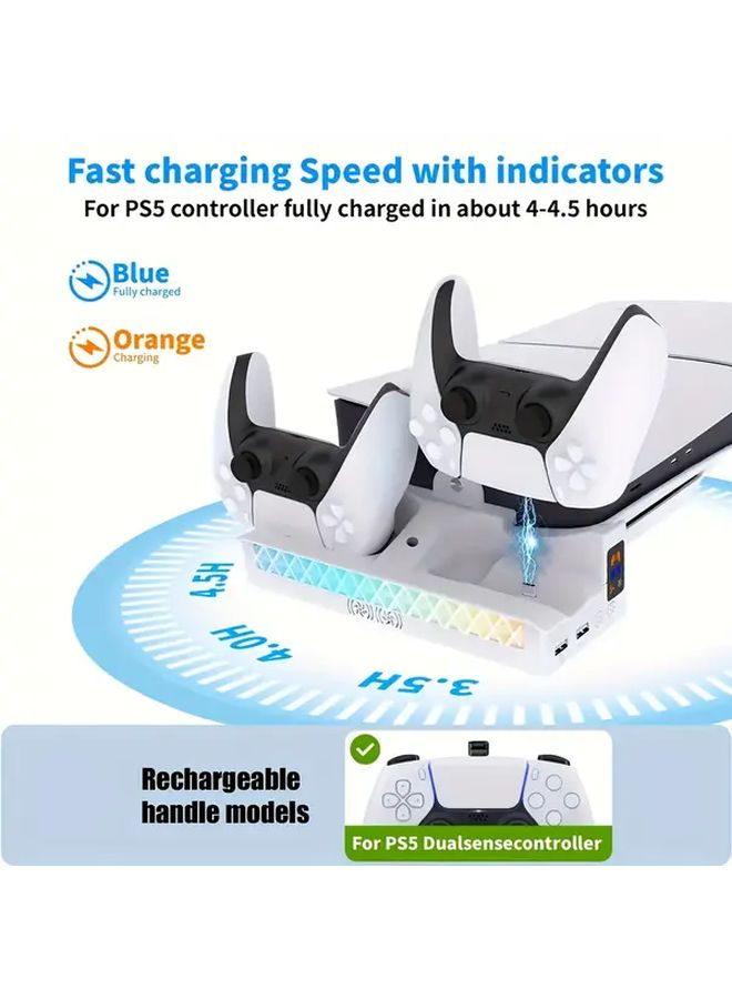 PS5 Slim Pro Cooling Stand RGB Fan With Headphone Hook White - Image 3