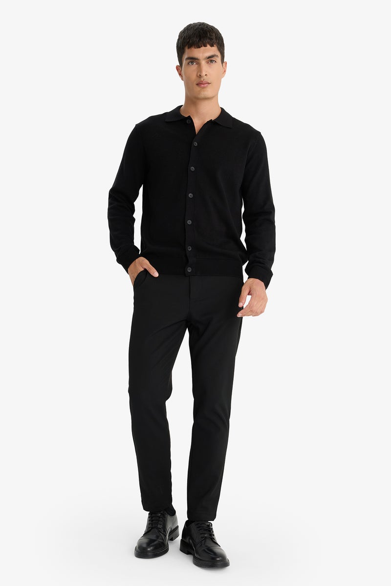 DeFacto Black Man Standard Fit Polo Collar Knitwear Cardigan Casual - Image 2