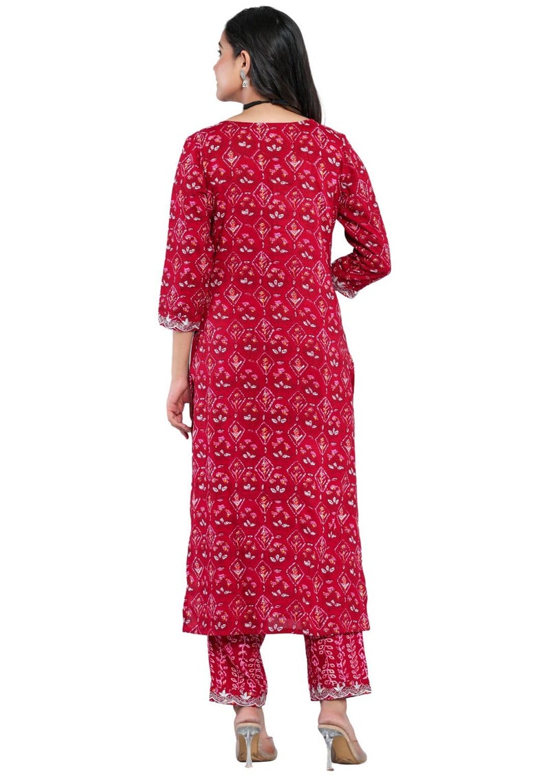 rytras Women's Embroidered Straight Kurta Set with Palazzo Pants & Dupatta- Ethnic Wear, Maroon(RYT607-New,3XL) - Image 2