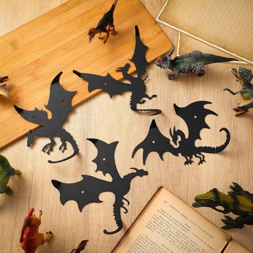 Otoolling 4 Pcs Dragon Wall Hooks Metal Dragon Key Holder Coat Rack Decorative Hanger Matte Black Fantasy Decor for Shelves, Keys, DIY Wall Organizers, 4 Flying Designs (Classic Style) - Image 3