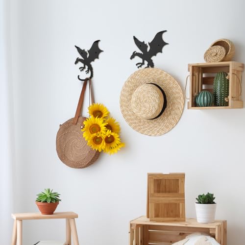 Otoolling 4 Pcs Dragon Wall Hooks Metal Dragon Key Holder Coat Rack Decorative Hanger Matte Black Fantasy Decor for Shelves, Keys, DIY Wall Organizers, 4 Flying Designs (Classic Style) - Image 4