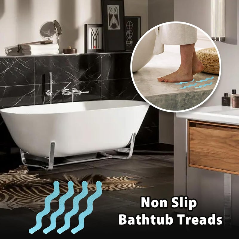 Coufce 24PCS Bathtub Non Slip Stickers Blue Safety Anti Slip Shower Strips Adhesive Decals Scraper for Bath Tub Stairs Steps Floor Ladders with Premium - Image 3