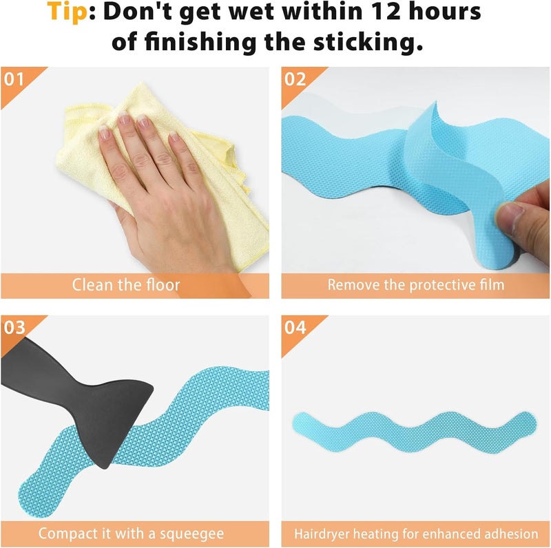 Coufce 24PCS Bathtub Non Slip Stickers Blue Safety Anti Slip Shower Strips Adhesive Decals Scraper for Bath Tub Stairs Steps Floor Ladders with Premium - Image 5