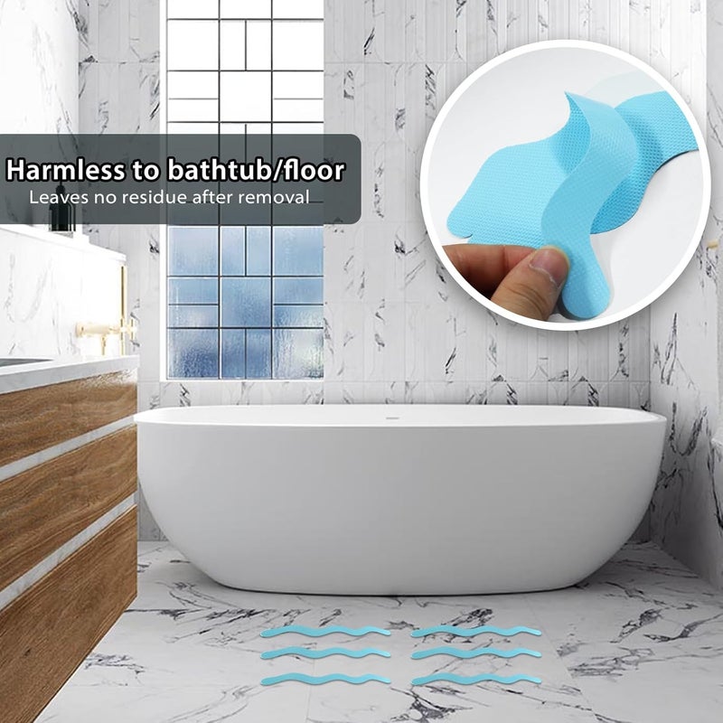 Coufce 24PCS Bathtub Non Slip Stickers Blue Safety Anti Slip Shower Strips Adhesive Decals Scraper for Bath Tub Stairs Steps Floor Ladders with Premium - Image 2