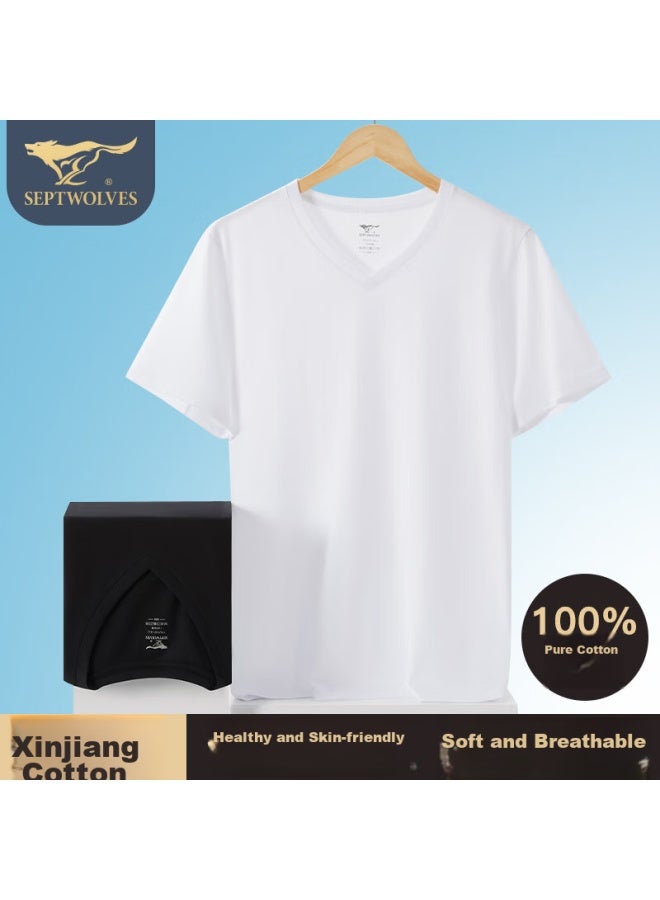 Septwolves Short-sleeve Men's Pure Cotton T-shirt, V-neck Undershirt, 100% Cotton, White T-shirt, Breathable And Comfortable Undershirt - Image 1