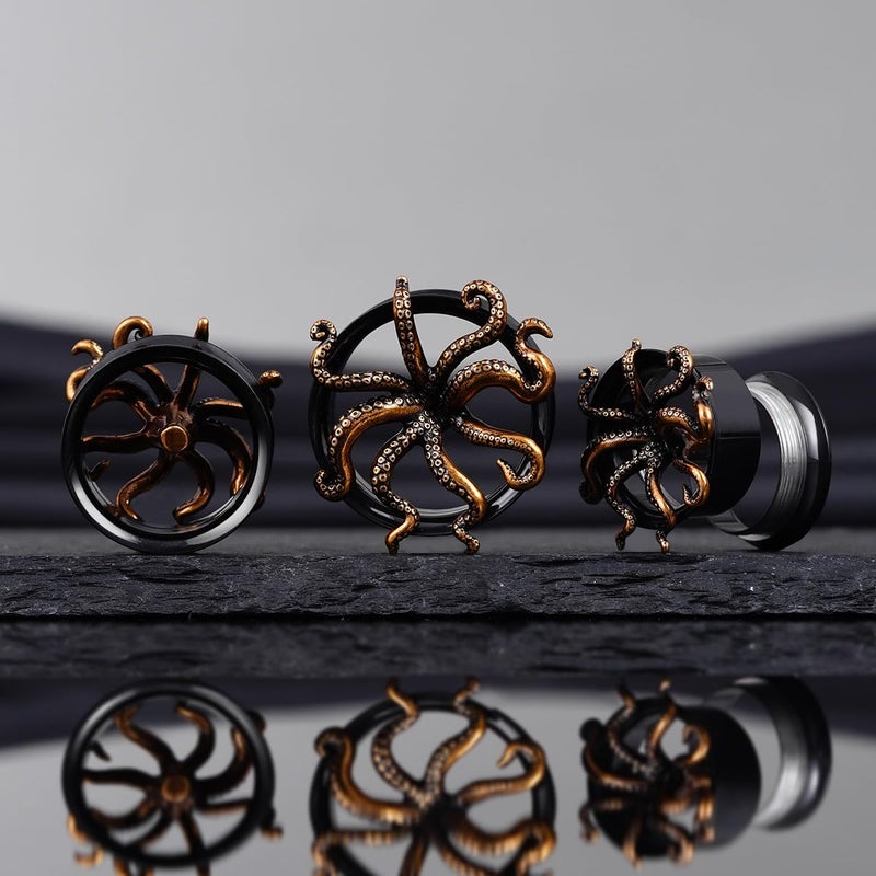 COOEAR Screw Back Stainless Steel Ear Tunnel and Plug Gauges for Earrings, Octopus Logo Piercing Expander Stretchers 2g. - Image 2