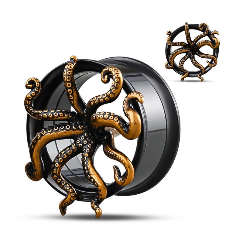 COOEAR Screw Back Stainless Steel Ear Tunnel and Plug Gauges for Earrings, Octopus Logo Piercing Expander Stretchers 2g. - Image 1