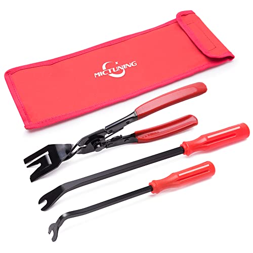 MICTUNING 3 Pcs Clip Pliers Set & Fastener Remover - Auto Upholstery Combo Repair Kit with Storage Bag for Car Door Panel Dashboard - Pop Clip Removal Tool - Image 1