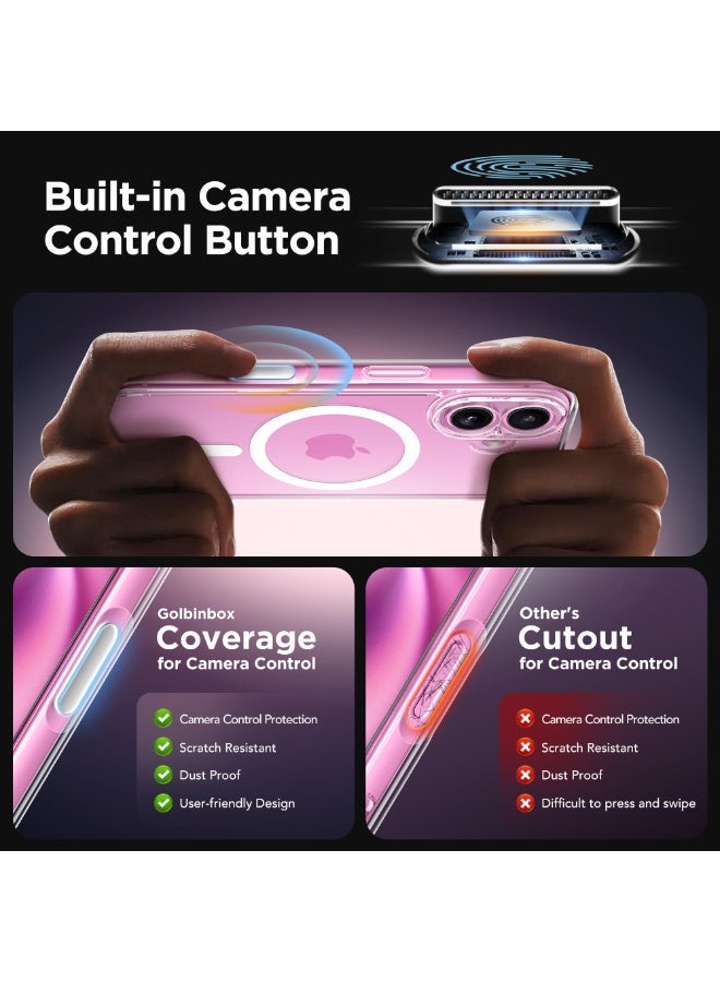 جولبينبوكس جراب مغناطيسي لهاتف iPhone 16 Plus مع زر التقاط للتحكم في الكاميرا، متوافق مع MagSafe، [حماية كاملة للكاميرا] [واقي شاشة] غطاء هاتف مقاوم للصدمات لهاتف iPhone 16 Plus مقاس 6.7 بوصة (شفاف) - Image 2