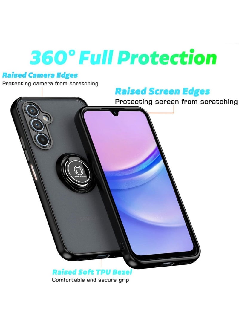 Techie غطاء خلفي شفاف أنيق مع حامل حلقة مغناطيسية لهاتف سامسونج جالاكسي A15 - أسود - Image 2