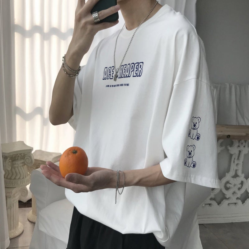 Summer Japanese Style Creative Cartoon Printed Short-Sleeved T-Shirt Men'S Couple'S Trendy Hong Kong Style Plus Size Loose Handsome Short-Sleeved T-Shirt - Image 2