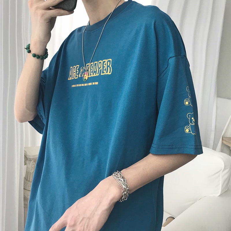 Summer Japanese Style Creative Cartoon Printed Short-Sleeved T-Shirt Men'S Couple'S Trendy Hong Kong Style Plus Size Loose Handsome Short-Sleeved T-Shirt - Image 1