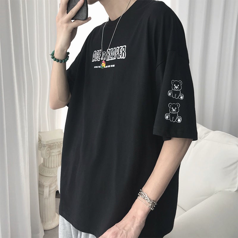 Summer Japanese Style Creative Cartoon Printed Short-Sleeved T-Shirt Men'S Couple'S Trendy Hong Kong Style Plus Size Loose Handsome Short-Sleeved T-Shirt - Image 3