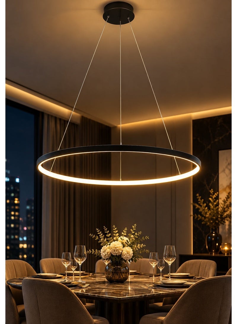 هامر ثريا LED دائرية معلقة 60 سم بتصميم مودرن – إضاءة دافئة – أسود - Image 3