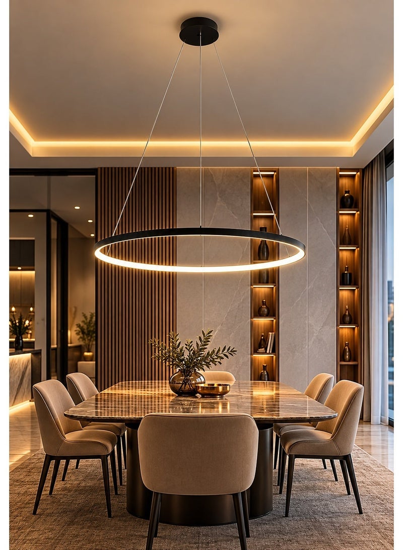 هامر ثريا LED دائرية معلقة 60 سم بتصميم مودرن – إضاءة دافئة – أسود - Image 2