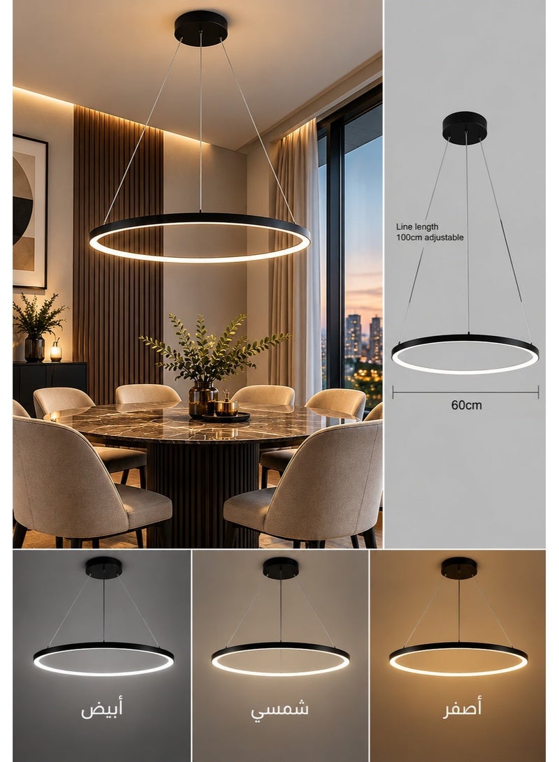 هامر ثريا LED دائرية معلقة 60 سم بتصميم مودرن – إضاءة دافئة – أسود - Image 4