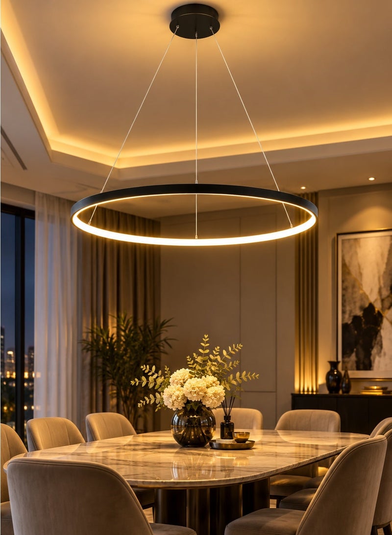 هامر ثريا LED دائرية معلقة 60 سم بتصميم مودرن – إضاءة دافئة – أسود - Image 1