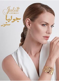 جوليا ستور أساور سميكة من الفولاذ المقاوم للصدأ مطلية بالذهب عيار 18 قيراطًا للنساء، أساور عريضة من طراز بوهو العتيق، أساور غير منتظمة، أساور ذهبية سميكة  - Image 4