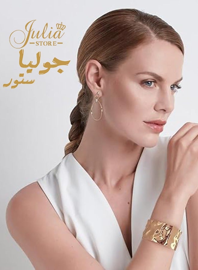 جوليا ستور أساور سميكة من الفولاذ المقاوم للصدأ مطلية بالذهب عيار 18 قيراطًا للنساء، أساور عريضة من طراز بوهو العتيق، أساور غير منتظمة، أساور ذهبية سميكة - Image 4