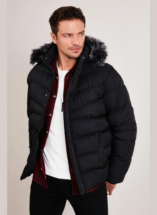 Buratti Slim Fit Faux Fur Plush Lined Detachable Hooded Puffer Coat Men's COAT 5761080 B