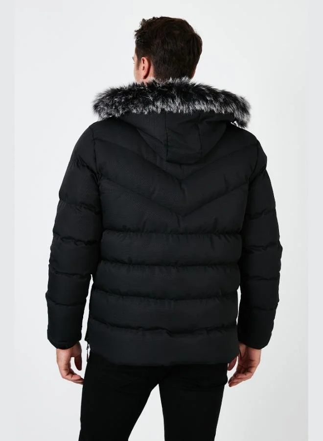 Buratti  Buratti Slim Fit Faux Fur Plush Lined Detachable Hooded Puffer Coat Men's COAT 5761080 B for Men | Best Price UAE