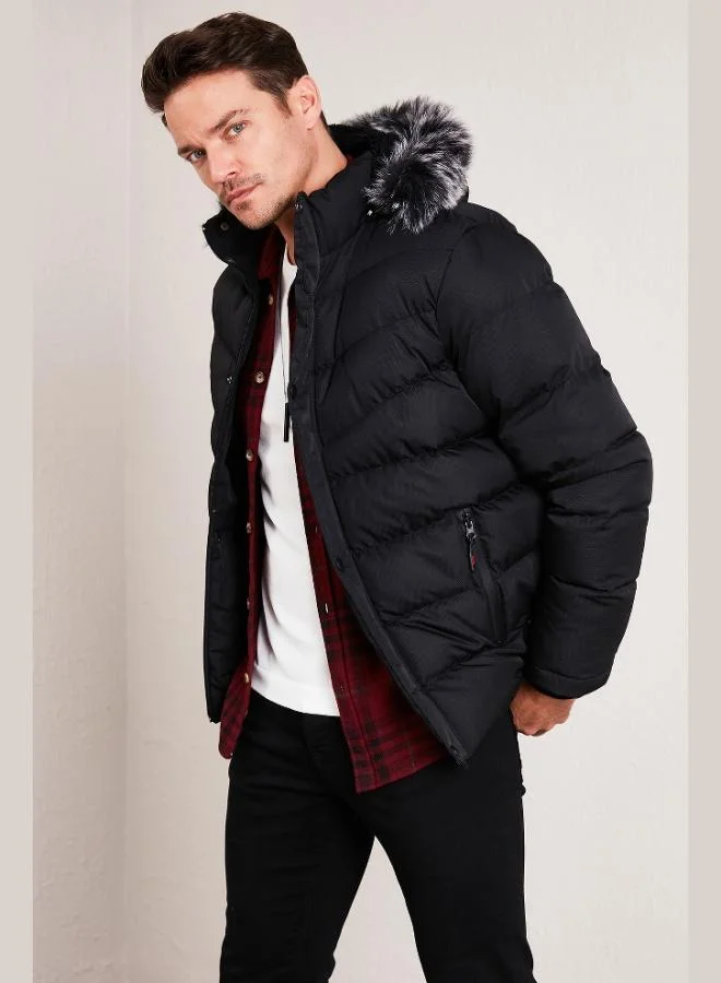 Buratti  Buratti Slim Fit Faux Fur Plush Lined Detachable Hooded Puffer Coat Men's COAT 5761080 B for Men | Best Price UAE